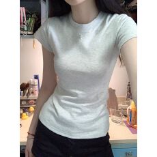 批发40支纯棉罗纹 95棉5氨纶】<b class='q'>白色</b>t恤女夏修身上衣潮短袖<b class='q'>打底衫</b>内搭