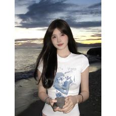 批发高品质220克40支奥代尔92%棉+8%氨纶】修身显瘦短袖t恤<b class='q'>女</b>印花上衣