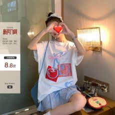 批发天猫/抖音推荐】重磅230克双纱纯棉精梳紧密 樱桃格<b class='q'>子</b>印花短袖T恤