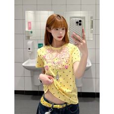 210克40支纯棉发泡字母涂鸦星星满印短袖T恤女上衣