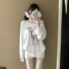 批发【广州莱赛尔雪花棉】斜肩一字领薄款微透防晒罩衫女<b class='q'>长袖</b><b class='q'>宽松</b>上衣