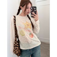 批发广州150克彩虹麻】薄款微透防晒罩衫女夏<b class='q'>宽松</b>圆领<b class='q'>长袖</b><b class='q'>T</b><b class='q'>恤</b>印花上衣