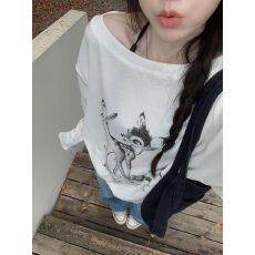 批发广州布料220克95%棉+5%氨纶棉拉架】斜肩一字领露肩<b class='q'>宽松</b><b class='q'>长袖</b><b class='q'>t</b><b class='q'>恤</b>女