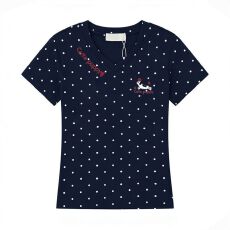 批发210克40棉支1*1V领波点正肩<b class='q'>短袖</b>薄荷绿三本针走线甜美风上衣潮流