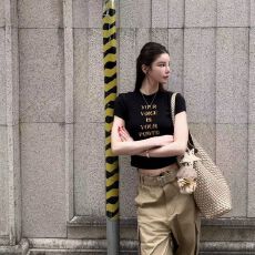 批发源头直播质量40支230克95%棉+5%氨纶后包领 高弹力修身字母印花