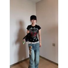 批发源头直播质量40支230克95%棉+5%氨纶后包领 高弹力修身】小马印花