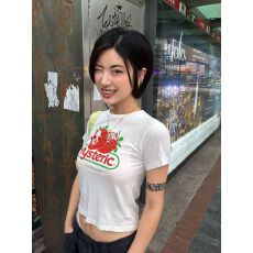 批发源头直播质量40支230克95%棉+5%氨纶后包领 高弹力修身】草莓印花