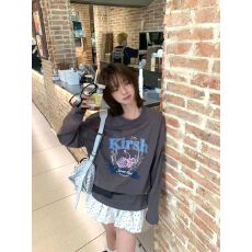 批发春<b class='q'>秋</b>新款 230克精梳紧密 100棉 后包领长袖圆领T恤】樱桃印花上衣