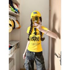 批发210克40支精梳92%棉+8%氨纶后包领】修身显瘦正肩短袖t恤女夏印花