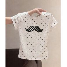 批发原版做法纯棉220克40支奥代尔食毛+手感修身收腰波点印花T恤女