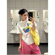 批发高品质纯棉220克19支食毛+手感超爽滑潮牌印花宽松波点印短袖T恤