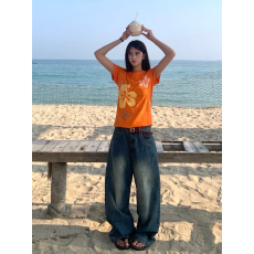 批发原版做法纯棉220克40支食毛+手感有弹力印花修身收腰短袖t恤女