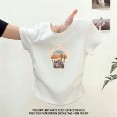 批发92棉 小个子短袖时尚新款百搭上衣高腰宽松夏季显瘦t恤