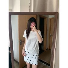 批发（纯棉220克40支奥代尔）印花短袖T恤女露肩<b class='q'>一字肩</b>斜肩