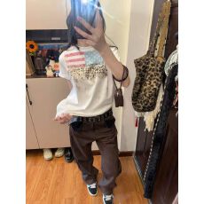 批发源头直播质量【230克1*1螺纹 92%棉8%氨纶 短袖正肩T恤】豹纹旗帜
