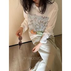 批发源头直播质量【冰爽65棉140克雪花棉<b class='q'>长袖</b>防晒衫打底衫】涂鸦风景