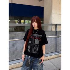 批发短袖T恤<b class='q'>男</b>女夏季新款美式慵懒风休闲设计感上衣