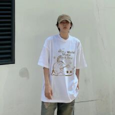 批发【天猫/抖音推荐】重磅纯棉 精梳紧密 猫咪字母印花<b class='q'>宽松</b>短袖<b class='q'>T</b><b class='q'>恤</b>