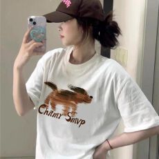批发【天猫/抖音推荐】重磅纯棉 精梳紧密 卡通小狗印花<b class='q'>宽松</b>短袖<b class='q'>T</b><b class='q'>恤</b>