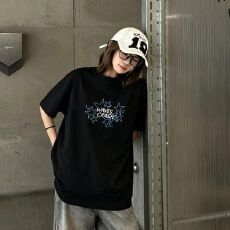 批发【天猫/抖音推荐】重磅纯棉 精梳紧密 星星字母印花<b class='q'>宽松</b>短袖<b class='q'>T</b><b class='q'>恤</b>