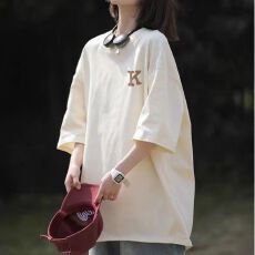批发河北纯棉200g】短袖<b class='q'>t</b><b class='q'>恤</b>女夏季2024新款<b class='q'>韩版</b>字母印花宽松大码上衣