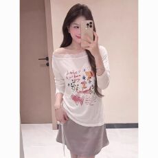 批发大码宽松早春防晒蕾丝边抽绳女2026新款超火减龄斜肩上衣<b class='q'>长袖</b>t恤