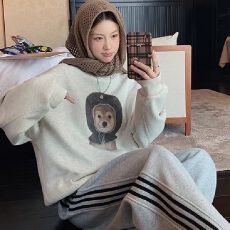 批发【华棉复合】印花圆领卫衣女，薄款+加绒