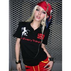 批发美式街头polo衫<b class='q'>t</b><b class='q'>恤</b>女夏季独角兽刺绣修身正肩短袖亚文化上衣