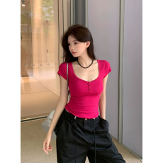 批发1*1随心裁260克】美式纯欲辣妹V领正肩短袖t恤女夏
