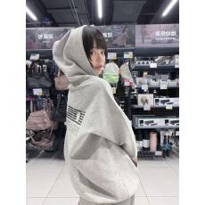 批发无绳有口袋【纯棉银狐绒加绒420克薄款320克】宽松印花连帽卫衣女