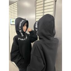 批发无绳有口袋【纯棉银狐绒加绒420克薄款320克】宽松印花连帽卫衣女