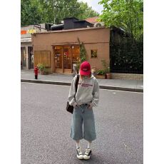 无绳有口袋纯棉银狐绒加绒420克薄款320克宽松印花连帽卫衣女
