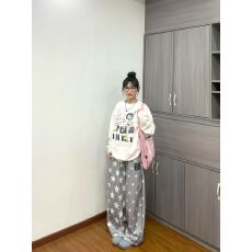 纯棉华棉复合薄款320克/加绒420克布面+手感印花宽松圆领卫衣女