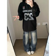 批发纯棉华棉复合薄款320克/加绒420克布面+手感印花宽松圆领<b class='q'>卫衣</b>女
