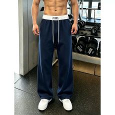 批发白灰色刺绣运动卫裤男款秋季美式训练健身裤子重磅垂感直筒<b class='q'>休闲裤</b>