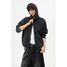 批发纯棉华棉薄款水洗做旧】宽松卫衣<b class='q'>男</b>女外套复古<b class='q'>开衫</b>美式假两件连帽