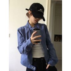 批发（高品质）新款复古修身短款立领工装蓝色<b class='q'>夹克</b>上衣