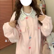 批发网红慵懒风彩扣翻领碎花拼接宽松清新<b class='q'>甜美</b>夹克外套女