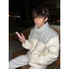 批发撞色拼接加厚棉服女冬季新款宽松百搭<b class='q'>情侣</b><b class='q'>面包</b>棉服