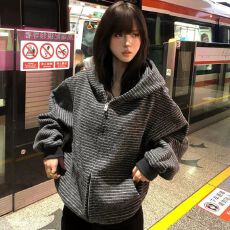 批发好质量原版纯棉<b class='q'>兔毛</b>面条纹连帽卫衣秋男女外套