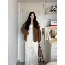 批发【原版起版 麂皮绒】咖色麂皮外套女春秋休闲夹克上衣