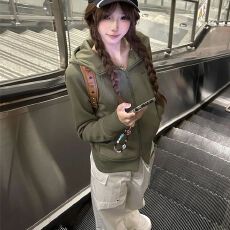 批发薄款纯棉华棉复合）分割正肩连帽<b class='q'>卫衣</b>女修身显瘦拉链<b class='q'>开衫</b>外套上衣