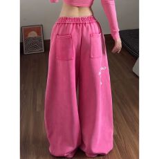 批发美式复古水洗字母印花宽松直筒休闲裤男<b class='q'>女</b>街头百搭阔腿<b class='q'>长裤</b>