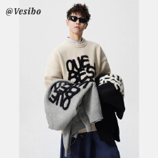 批发印花圆领毛衣男春重磅慵懒风针织衫上衣高街休闲<b class='q'>情侣</b><b class='q'>内</b>搭