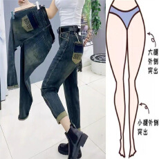 批发胖妹妹哈伦牛仔裤女春夏新款复古<b class='q'>大码</b>胖mm高腰遮胯显瘦九分<b class='q'>铅笔裤</b>