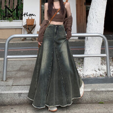 批发美式复古<b class='q'>牛仔</b>半身裙女秋季新款高腰显瘦中长款a字包臀鱼尾大摆裙