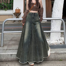 批发胖mm大码复古<b class='q'>牛仔</b>半身裙女潮流百搭新款高腰中长a字包臀鱼尾裙