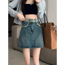 批发秋季胖mm梨型遮肉复古<b class='q'>牛仔</b>半身裙女辣妹高腰大码显瘦包臀a字短裙