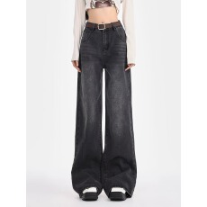 批发黑灰色阔腿牛仔<b class='q'>裤</b>女秋冬高腰<b class='q'>宽松</b>显瘦大码胖mm梨型身材直筒<b class='q'>裤</b>