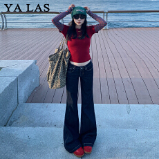 批发复古深色微喇牛仔裤<b class='q'>女</b>2025秋冬潮流新款宽松垂感拖地直筒裤子